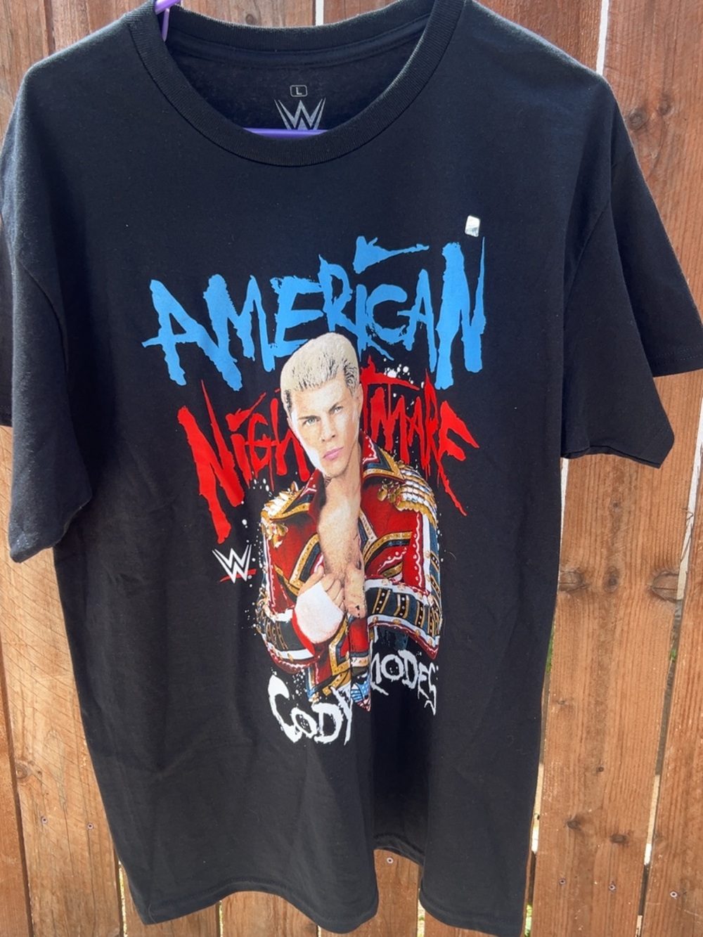 WWE Black Cody Rhodes "American Nightmare" Graphic Tee with Red & Blue Print